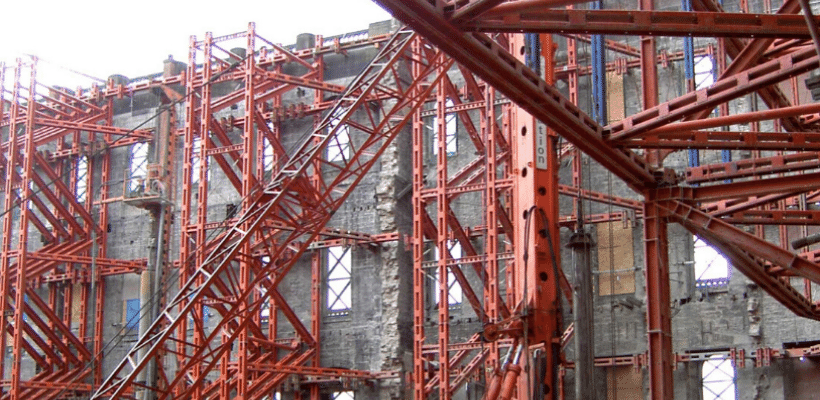 Megashor used in Facade retention to keep walls in place throughout construction